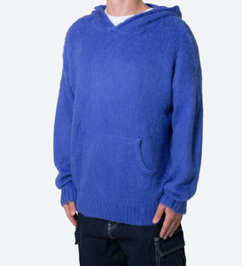 Pull en mohair à manches longues pour homme avec logo personnalisé, tricoté à l'ordinateur, à rayures, à capuche, jacquard, décontracté d'hiver, 240g, couleur personnalisée - Product Image 1