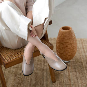 [JSHOE] Handmade Genuine Cowhide Lemon Square Toe Slingback Shoes 5cm Block <b>Heel</b> Comfortable <b>Women</b> Pumps - Product Image 5