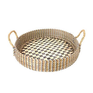 Gorgeous Seaweed & Capiz Shell <b>Round</b> <b>Tray</b> Handwoven Mother of Pearl with Seagrass Decorative <b>Tray</b> for Home Decor - Product Image 6