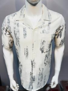 À la mode hommes 100% coton imprimé à manches courtes chemise décontracté vêtements d'été respirant et léger abstrait brosse motif fil teint - Product Image 3