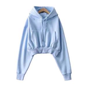 เสื้อฮู้ดครอปไหมพรมโอเวอร์ไซส์สำหรับผู้หญิง รุ่นใหม่ล่าสุด  พร้อมโลโก้สั่งทำ  แขนยาว  คอซิป  ผ้าฝ้าย 100%  ไม่เป็นขุย - Product Image 4