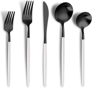 Ensemble de couverts en acier inoxydable noir artisanal avec manche blanc fin pour hôtels, restaurants, cafés, usage domestique et repas décontractés en provenance d'Inde - Product Image 1