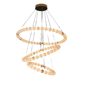 Lámpara de Araña Moderna de Cristal TesseraStone, Luz Blanca Cálida de 3000K, Cobre y Mármol, LED Integrado, 220V, Colgante de Forma Ovalada, Iluminación para el Hogar - Product Image 6