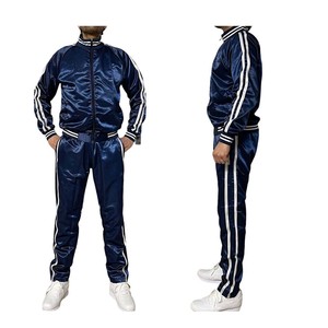 Material de satén de poliéster utiliza el chándal de patrón ajustado personalizado brillante/traje de satén de poliéster hecho a medida en blanco al por mayor - Product Image 2