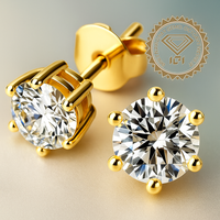 Boucles d'oreilles classiques de luxe en argent sterling 925 pour femme, plaquées or jaune 6 griffes, 0,50 carat, taille brillant, pour fêtes et mariages