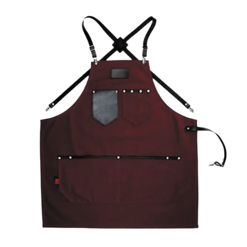Avental de cozinha para casa, avental de lona com bolsos para mulheres, com logotipo bordado personalizado, jeans para chef de cozinha, vermelho e preto