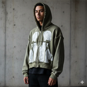 Sudadera con Capucha de Forro Polar con Cremallera Completa y Bordado Desgastado de Rexfit Sports para Hombre |   Sudadera con Capucha Informal para Ropa Urbana - Product Image 5