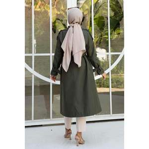 เสื้อโค้ทกันหนาวผู้หญิงสีกากียาวพร้อมแขนเสื้อดีไซน์ที่เป็นมิตรกับฮิญาบ - Product Image 1