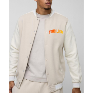 Custom Design 2026 <b>Light</b> Beige Color Varsity <b>Jacket</b> for Men 100% Cotton Fabric Solid Pattern Button Up Men's Wear Winter <b>Jacket</b> - Product Image 1