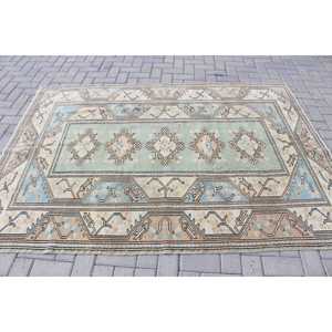Tapis vintage 5,2 x 7,4 pieds, tapis turc, tapis floral bleu et marron - Product Image 3