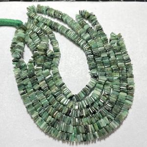 Natural Emerald Square Heishi Beads, Natural Gemstone Flat Square Chips, <b>Center</b> <b>Drilled</b> - Product Image 1