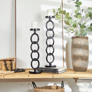 Contemporary Designer <b>Black</b> Metal <b>Candle</b> <b>Holder</b> Modern Decorative Tabletop Accent Elegant Iron Stand for Office and Home - Product Image 1