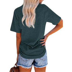 เสื้อยืดคอกลมผ้าฝ้าย100% สำหรับผู้หญิงเสื้อยืดพิมพ์ลายสีพื้นพร้อมกระดุมปักตกแต่ง - Product Image 6