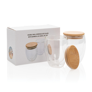Set di tazze di vetro a doppia parete da 250ml con coperchio in bambù - Product Image 6
