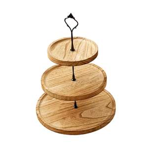 Support à gâteau en bois massif à trois niveaux de qualité supérieure, élégant et rustique, pour la présentation de desserts lors de mariages et de fêtes - Product Image 3
