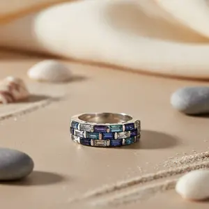 Anillo de Plata 925 para Mujer con Zafiro Azul, Topacio y Diamante Tallado, Joyería Elegante para Regalo - Product Image 2