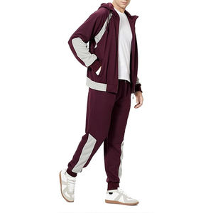 Survêtement de sport promotionnel Ensemble de survêtement à capuche de couleur unie personnalisé Pull à fermeture éclair Ensemble de joggings à panneau à rayures latérales en vente - Product Image 6