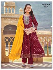 Magnifique robe Anarkali indienne et pakistanaise en tissu de rayonne et de soie, avec de magnifiques broderies, pour les fêtes, les mariages, les occasions décontractées, les tenues traditionnelles pour femmes - Product Image 3