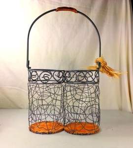 <b>Wine</b> Bottle Double Carrier Caddy Metal Two Bottles Vintage Verdigris Look <b>Wine</b> Bottle Caddy Metal - Product Image 3