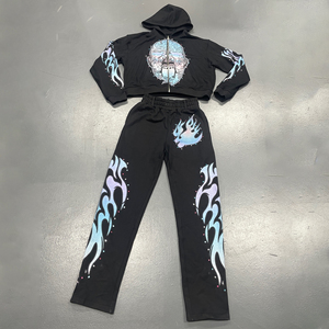 Ensemble de survêtement d'hiver personnalisé en coton, deux pièces, unisexe, avec capuche, en tissu French Terry, avec impression sérigraphique unie - Product Image 1