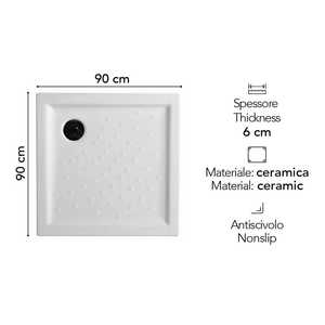 Plato de Ducha Cuadrado de Cerámica Antideslizante Matera H6 90x90, Accesorios para Baño y Sanitarios - Product Image 2