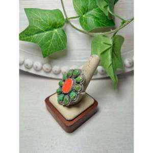 Navajo Made Multi-Stone Bezel Setting <b>Ring</b> with <b>Adjustable</b> Size 10.5 Rose Gold Plated Sterling Silver Fashionable Styling Gift - Product Image 3