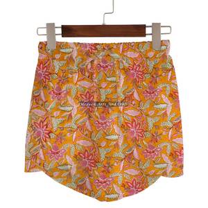 New Women's Clothing Pure Cotton Summer Elastic Waist Wrap Shorts Slim Fit Loungewear Wrap Shorts Summer Block Print Wrap Shorts - Product Image 3