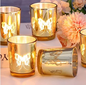 Vente chaude personnalisation verre décoratif votif or et argent imprimé mosaïque verre bougeoir maison mariage fête décor - Product Image 4