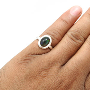 100% Natural Black <b>Opal</b> Gemstone 925 Sterling <b>Silver</b> <b>Rings</b> Minimalist Design Luxury Design Natural Birthstone Jewelry for Her - Product Image 3