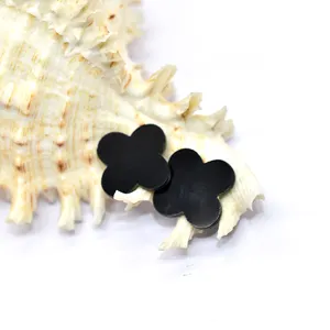 Natural Back Agate Clover Cabochon Flat Back Both Side Healing Black Onyx Clover Crystal Cabochon For Jewelry and Crystal Craft