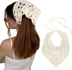 Pañuelo para el Cabello de Mujer, 100% Algodón, Hecho a Mano, con Diseño de Crochet, Patrón Sólido, Triangular, Diadema y Lazo, Estilo Bikini Sexy, con Flores - Product Image 2
