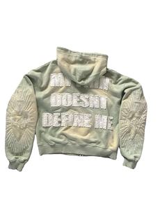 High Quality Applique Distressed Embroidery Patch Vintage Hoodie Sun Faded Heavyweight 600gsm Stone Acid Washed Zip up Hoodies - Product Image 1
