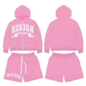 Conjunto de Ropa Personalizada al por Mayor, 100% Algodón, Color Rosa, Sudadera con Capucha y Pantalones Cortos para Hombre, Conjunto de Dos Piezas - Product Image 6