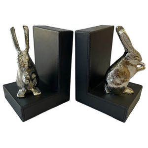 Sujetalibros de Escultura de Conejo de Aluminio Niquelado, Estilo Art Deco, Acabado Brillante, Decoración de Mesa, Naturaleza Muerta - Product Image 1