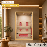 PLOUTARA Cabine de sauna infrarouge à lumière rouge avec panneaux chauffants latéraux et inférieurs, construction en bois massif, pour salle de sport et villa, dossier ergonomique, OEM