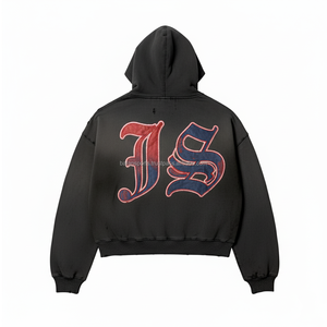 Sweat à capuche épais d'hiver à fermeture éclair 420 GSM polaire lourde chaud doux lavé couleur bleu chenille broderie logo personnalisé basiques sweats à capuche - Product Image 2