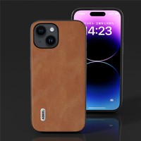Étui de téléphone ABEEL pour iPhone 15 Plus Pro Max, texture en cuir de vachette, revêtement en cuir PU, coque en PC TPU