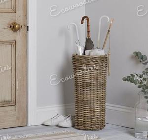 Panier de rangement pour parapluie arrondi multifonctionnel pratique support en rotin bambou intérieur extérieur décoratif naturel pour salon - Product Image 5