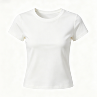 T-shirt blanc en coton pour femme, col rond, manches courtes, respirant, uni