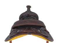 Selle Western pour enfants en cuir véritable de 8 pouces, faite à la main, confortable, durable, avec siège rembourré et design de siège profond, arceau en fibre de verre