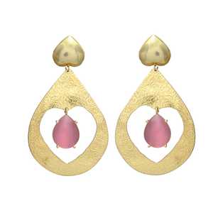 Boucles d'oreilles cœur en forme de larme dorée avec tourmaline rose Hydro Gemstone - Product Image 1