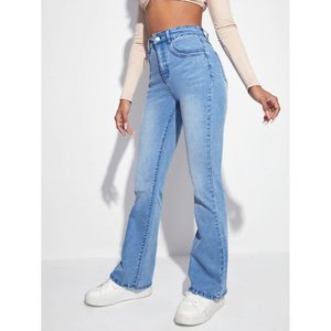 Jean évasé taille haute bleu glace élégant en denim extensible durable, style streetwear, tailles 26 à 40 - Product Image 6
