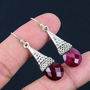 Boucles d'oreilles classiques bijoux pour femmes argent Boho Style bijoux 925 argent Sterling rubis pierres précieuses boucles d'oreilles faites à la main cadeau pour femme - Product Image 3