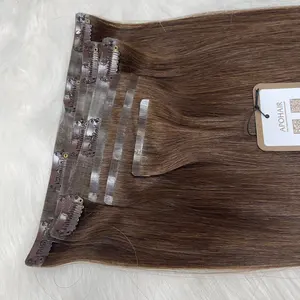 Wholesale Virgin Remy Dark Brown Color Seamless Clip In Human Hair Extensions Straight Clip In Hair Extension