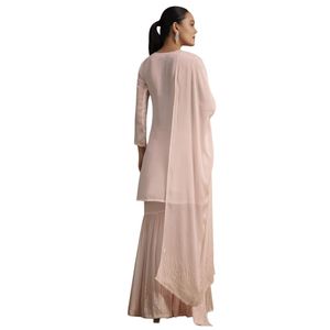 Abito tradizionale da festa per matrimoni e damigelle rosa Chinon Sharara con paillettes - Product Image 3