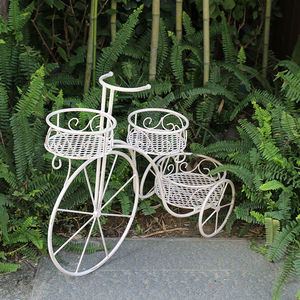 Supporto per supporto per vaso da fiori per triciclo per bicicletta da giardino <span class=keywords><strong>in</strong></span> <span class=keywords><strong>ferro</strong></span> <span class=keywords><strong>battuto</strong></span> con fiore <span class=keywords><strong>in</strong></span> metallo bianco anticato antico - Product Image 5