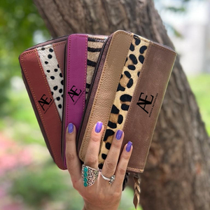 Bolso de mano con estampado de animales para mujer, Cartera de piel auténtica hecha a mano con estampado de animales, multicolor, elegante y rechoncho, multiusos, tarjetero ATM - Product Image 1