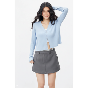 Cárdigan Corto de Punto Acanalado para Mujer, Conjunto de una Pieza, Cuello en V, Manga Larga, Transpirable, Ecológico, 100% Algodón, Moderno, con Botones al Frente - Product Image 1