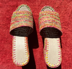 รองเท้าแตะส้นปาล์มทำด้วยมือ | รองเท้าแตะสไตล์โมร็อกโก | ทำมือหลากสีจากต้นปาล์มสังเคราะห์ธรรมชาติ - Product Image 2