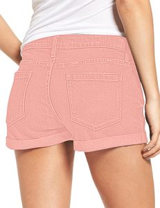Pantalones cortos de mezclilla desgastados de cintura alta para mujer con dobladillo enrollado Cierre de cremallera con botones Puños cosidos Cómodos pantalones vaqueros rasgados transpirables - Product Image 3